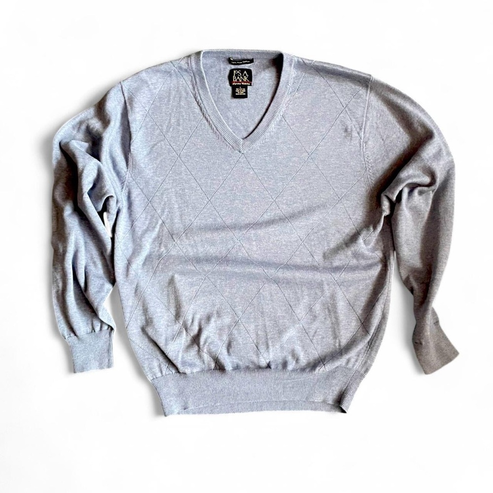Jos. A Bank Men's L 100% Pima Cotton Light Blue Diamond V-Neck Spring Sweater